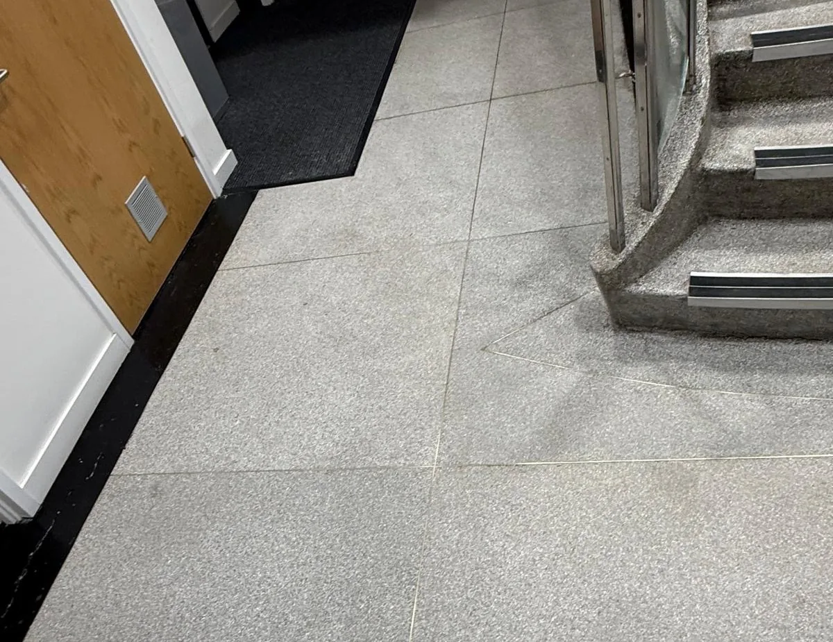 Restored floor beside the entrance and staircase at St Mary’s Hospital