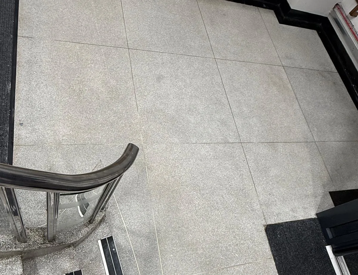 Polished terrazzo floor viewed from the stairs at St Mary’s Hospital