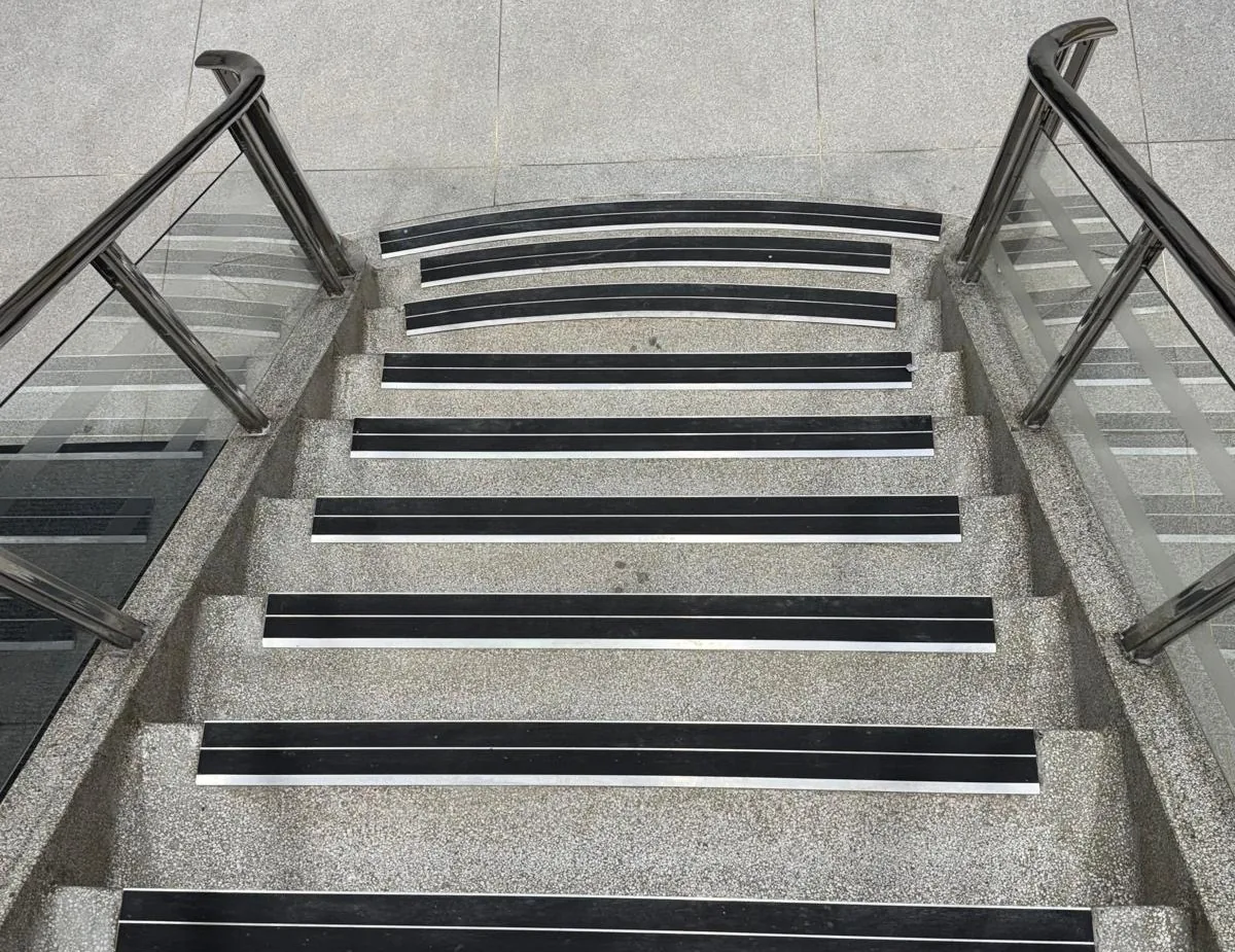 Finished terrazzo stair flight viewed from below at St Mary’s Hospital