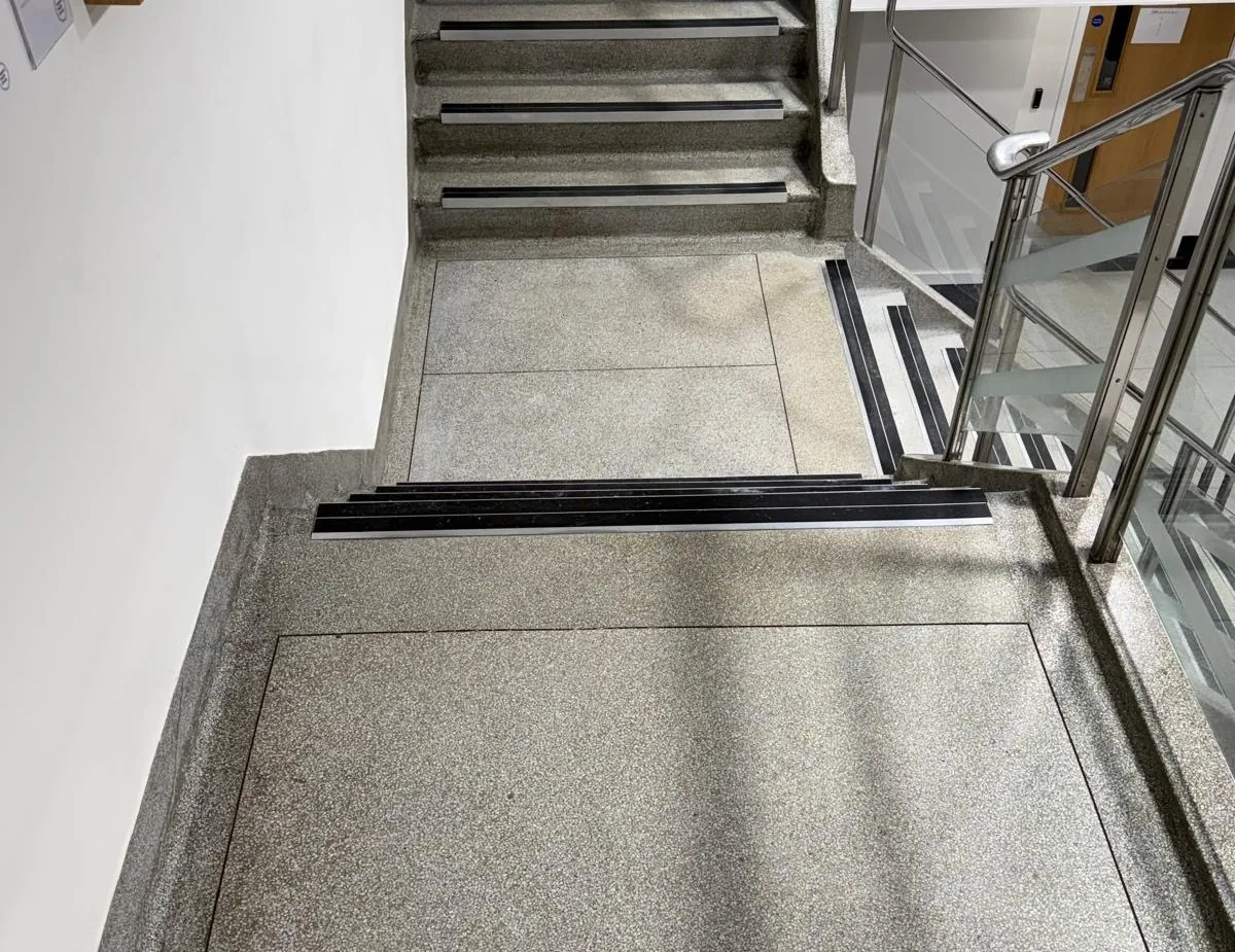Restored landing at the foot of the stair flight at St Mary’s Hospital