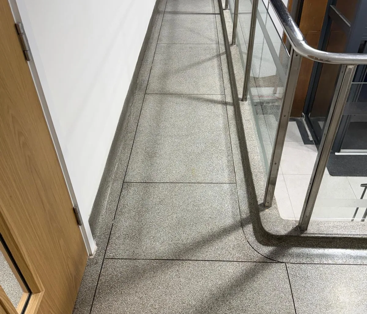 Completed terrazzo landing and perimeter detail at St Mary’s Hospital