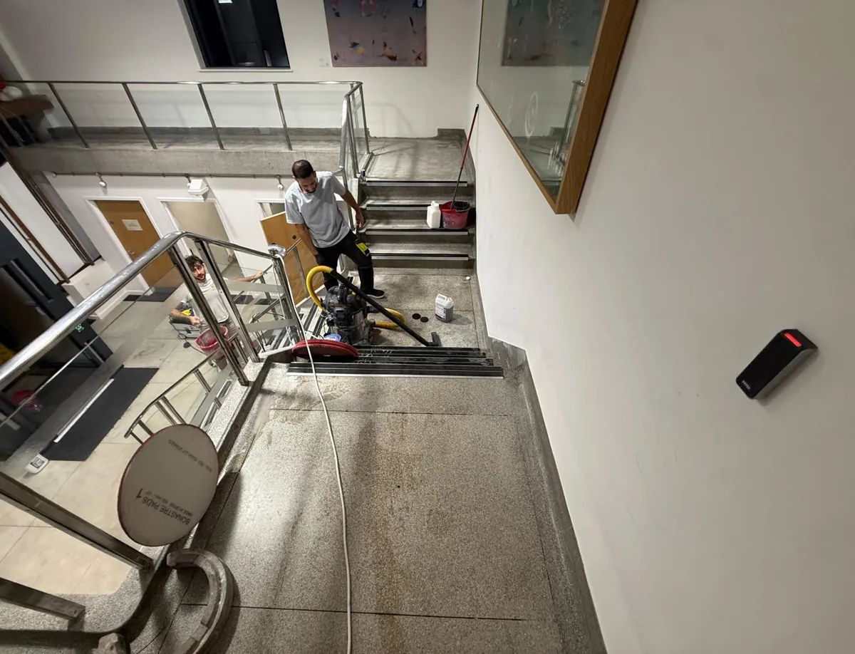 Upper landing and stairs before treatment at St Mary’s Hospital