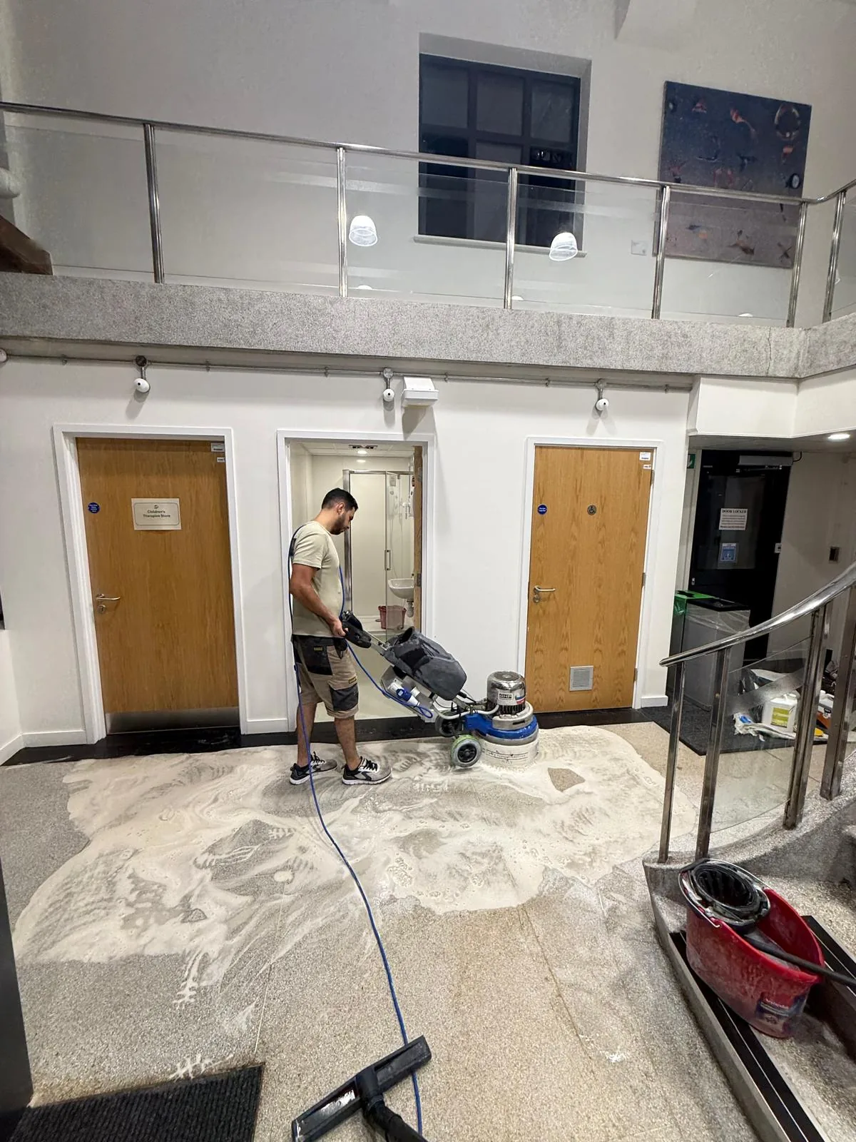 Wet mechanical grinding of the main terrazzo floor at St Mary’s Hospital