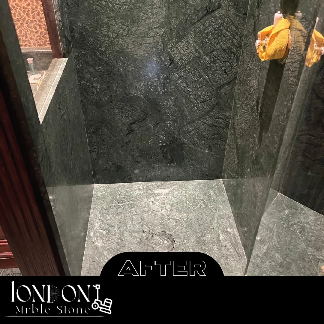 Marble shower wall after restoration