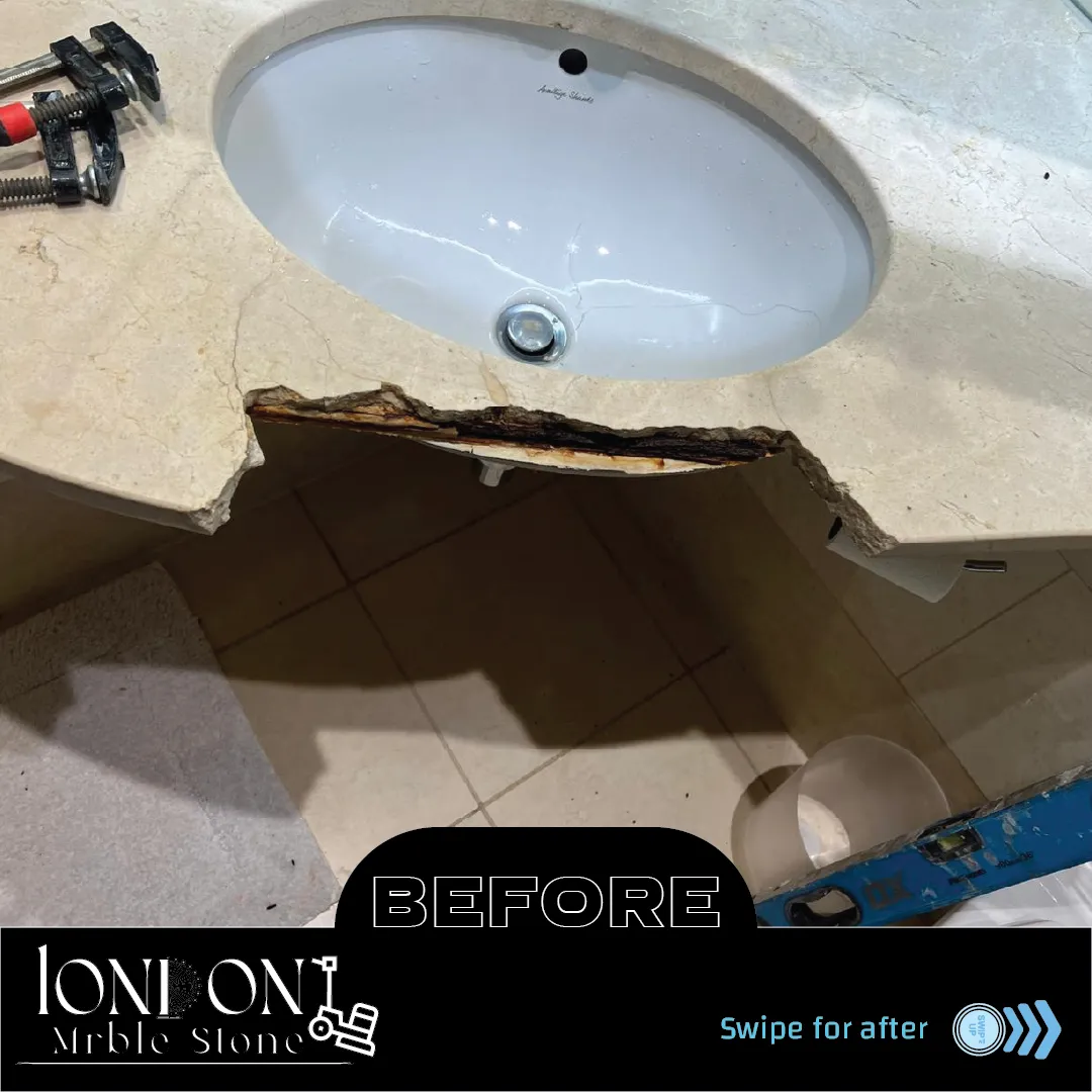 Marble countertop repair before restoration