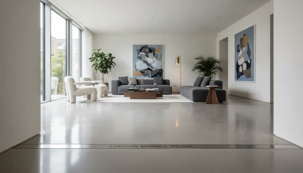 polished concrete flooring installation in modern Notting Hill property