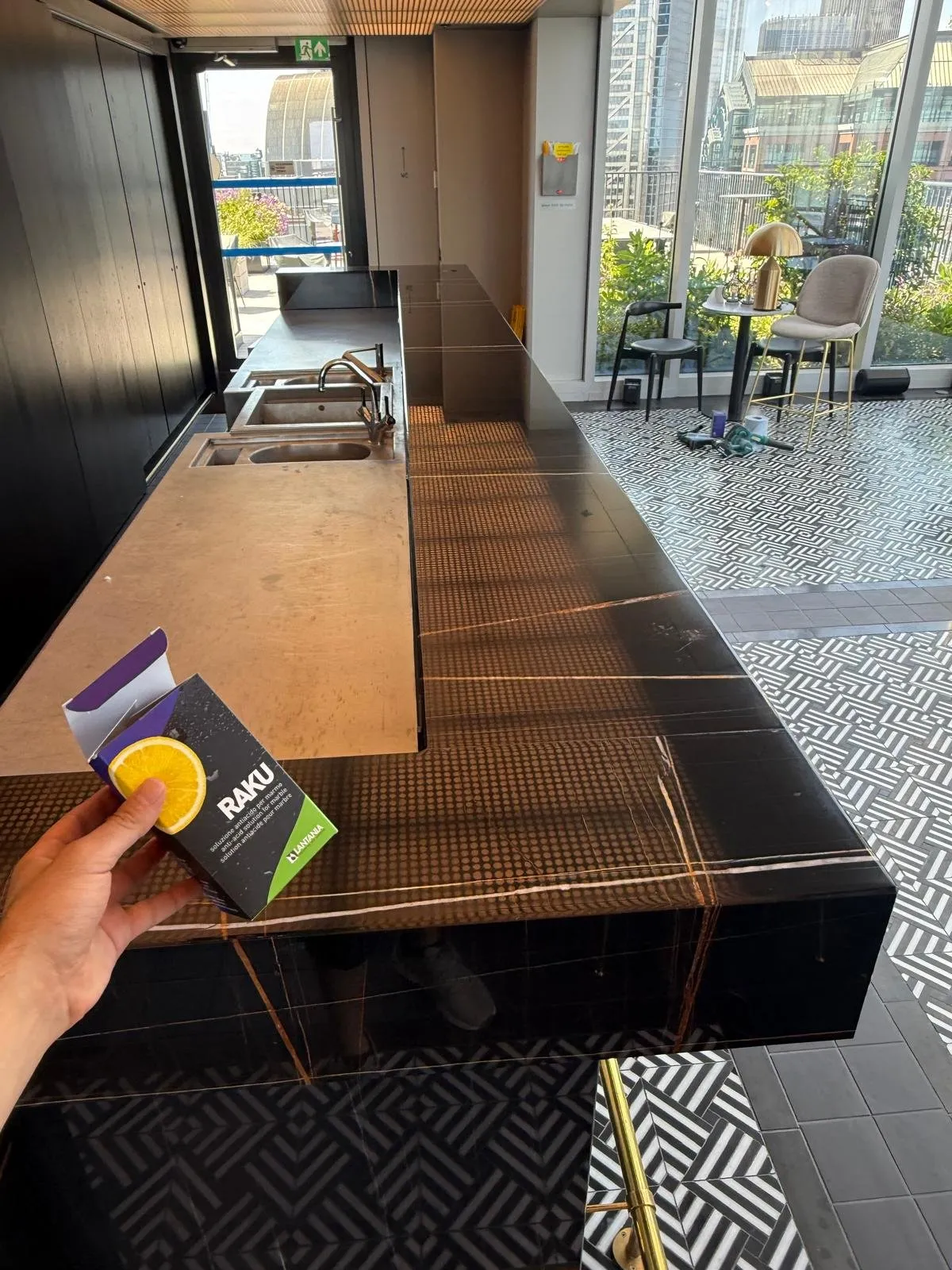 RAKU marble protection on a London kitchen island — detail 8