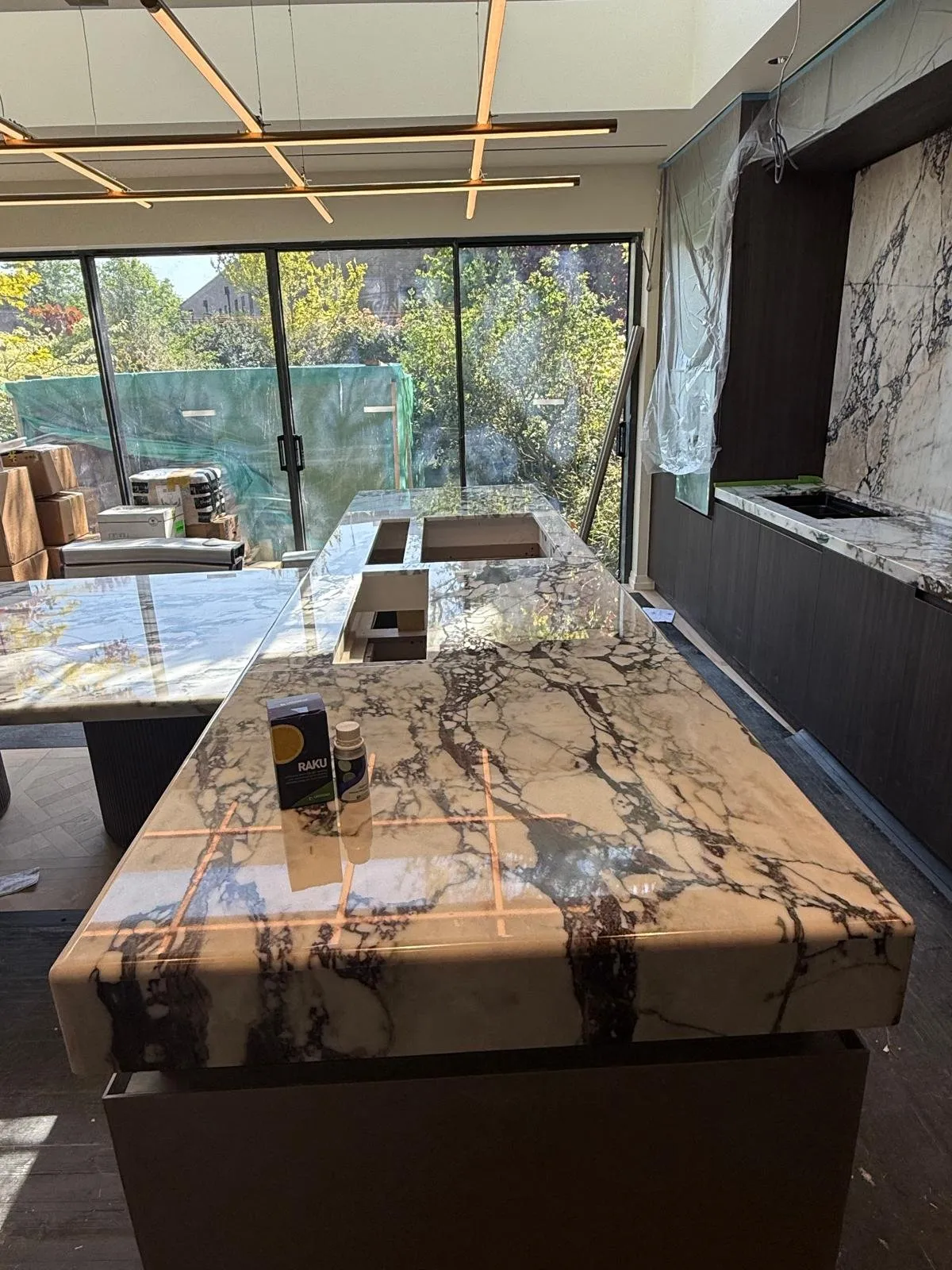 RAKU marble protection on a London kitchen island — detail 12