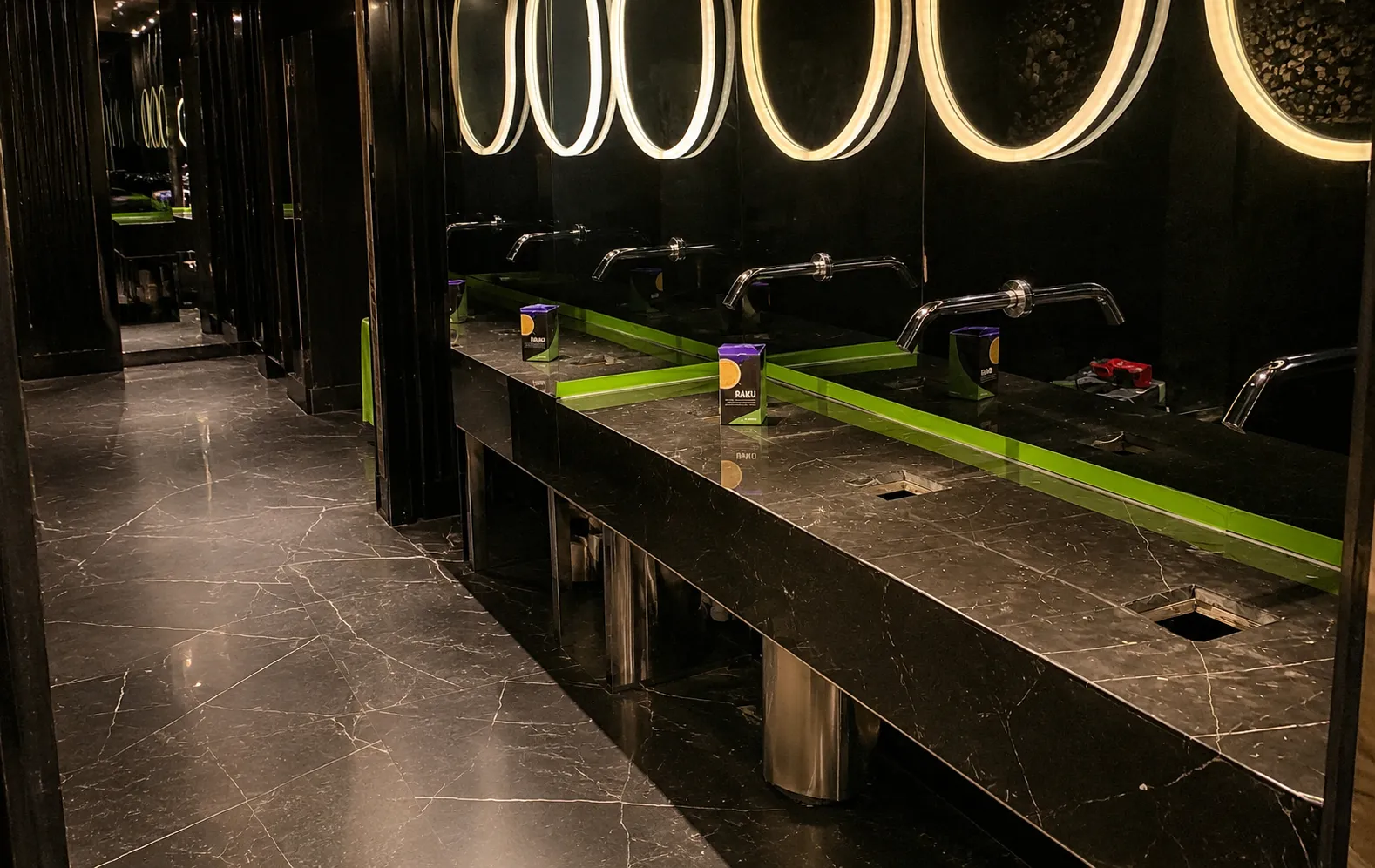Luxurious marble bathroom with neon accents