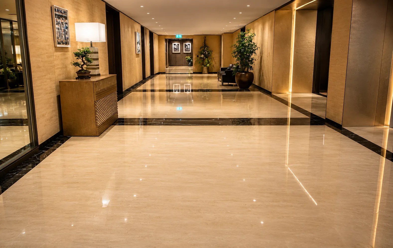 Polished marble floor in a luxury London interior