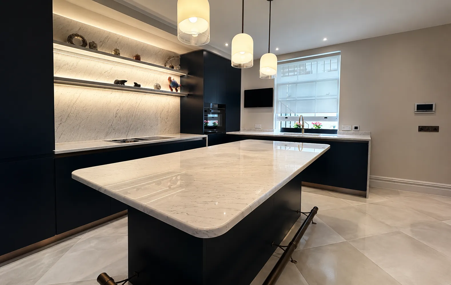 White marble worktop cleaning modern kitchen
